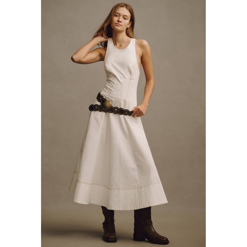 NWT Anthropologie The Kenzie Drop-Waist Midi Dress White Medium - Picture 2 of 9